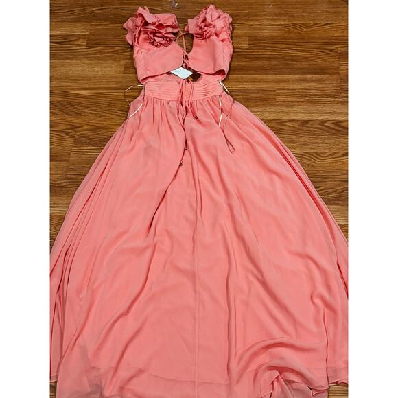 PATBO ORANGE FLUTTER SLEEVE RUFFLE MAXI PARTY DRESS size 2 / 34 - Picture 15 of 16